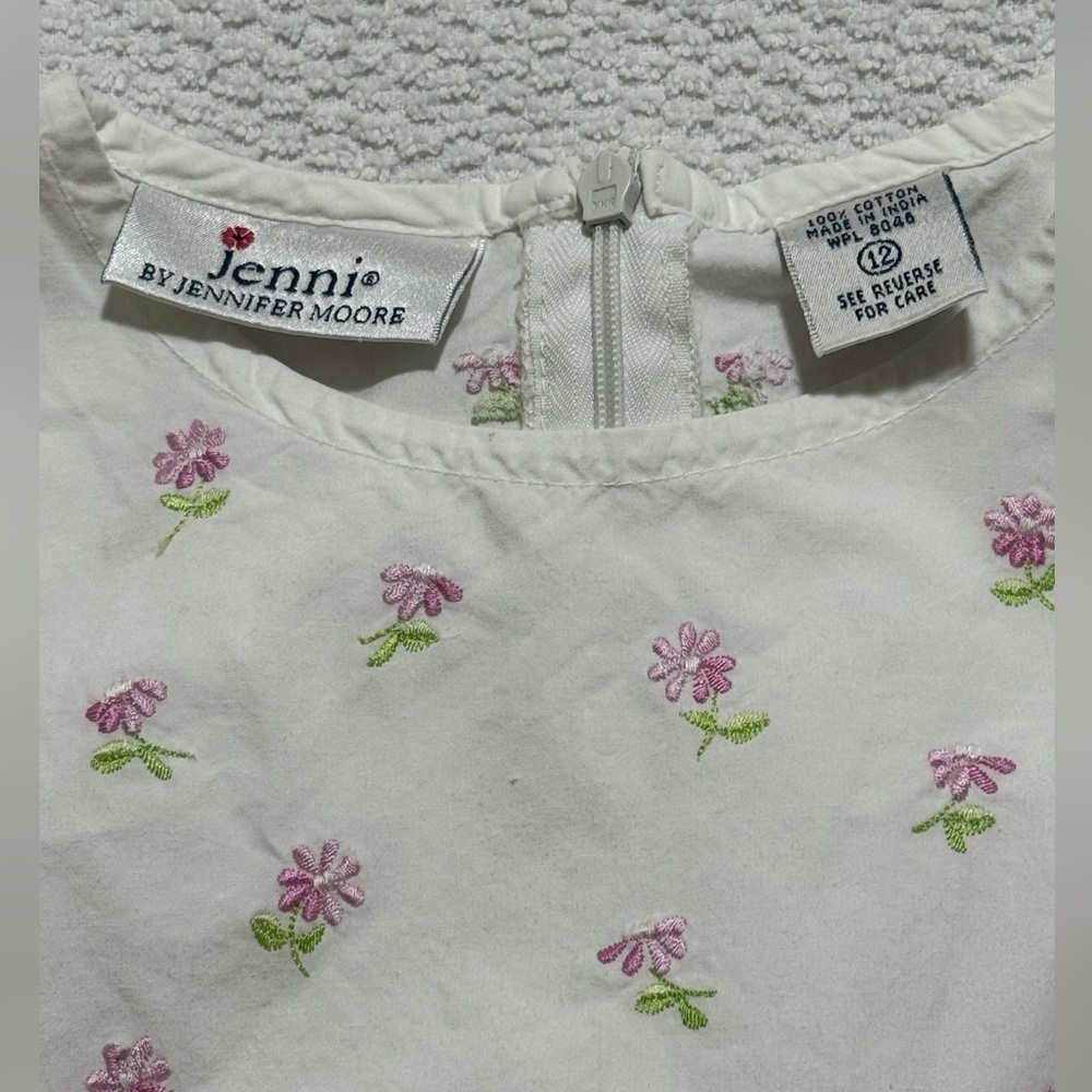 Jenni by Jennifer Moore Girl 12 White Cotton Floral Embroidered Sleeveless Dress - Picture 3 of 9